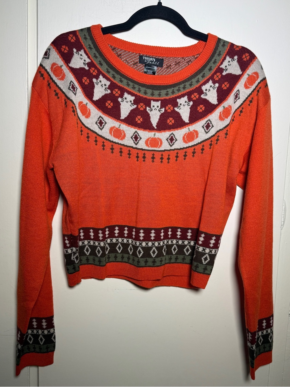 Hot Topic Thorn & Fable Orange Holiday Fall Fair Isle Halloween Sweater XL- NWT